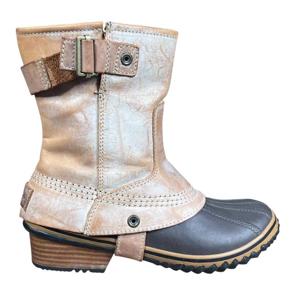 Sorel Slimpack Short Waterproof Tan Leather Duck Boots Size 7